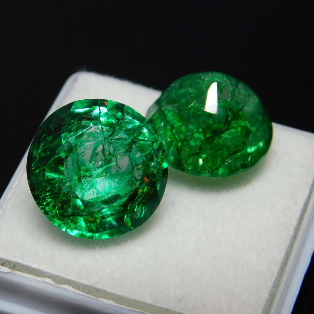 Natural Green Emerald Loose Gemstone Colombian Round 17.23 ct Pair for Jewelry Making and Crafts