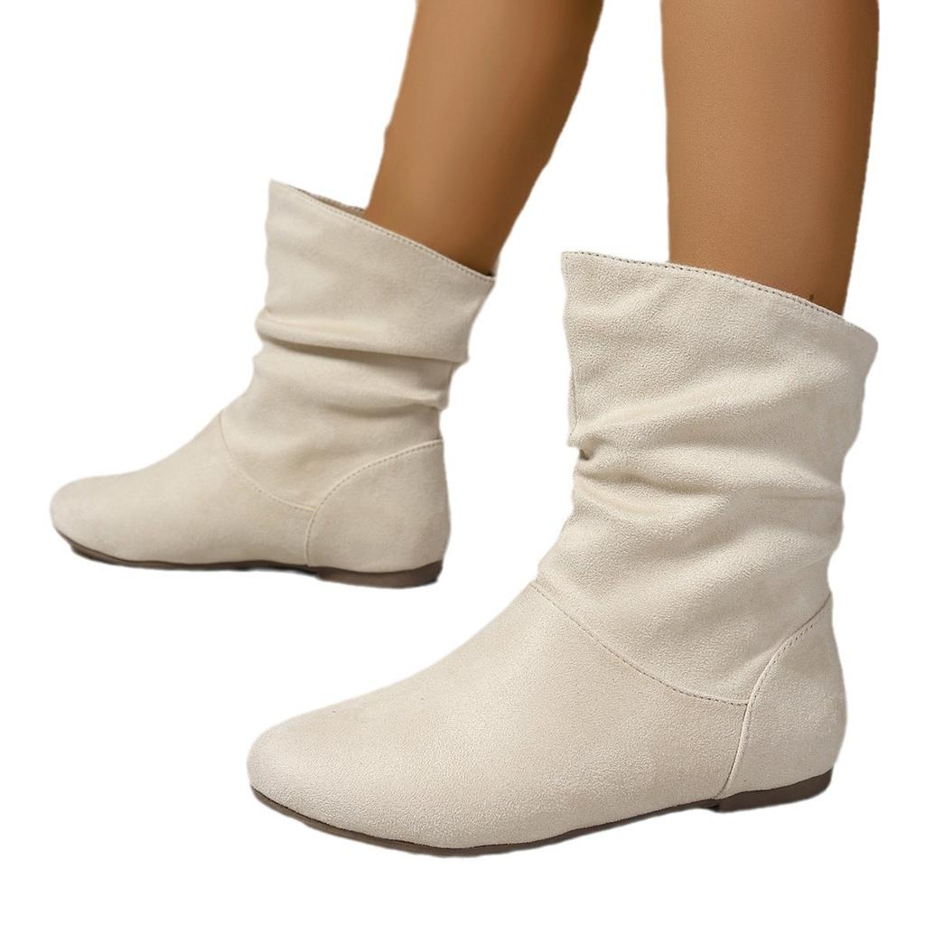One Foot Low Top Women's Boots, Fashionable and Casual, Stacked with Elasticity, Ultra-low Cut Women's Boots, Pleated Flat Bottom Women's Short Boots