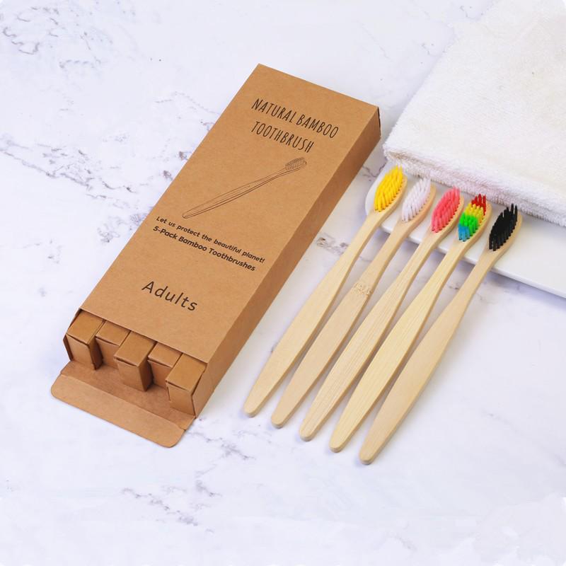 Bamboo Toothbrush Set for Kids & Adults - Round Handle (4, 5, 8, 10 pcs) with Optional Logo