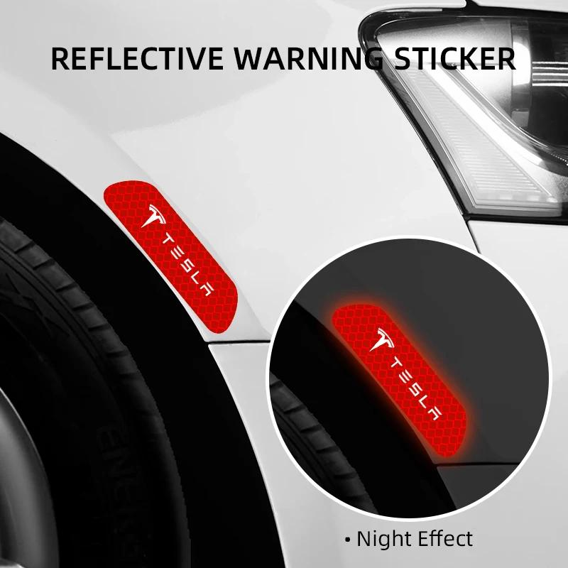 4PCS/set Car Door Safety Warning Reflective Mark 3D Sticker for Auto Styling Suitable For Tesla Model 3 Model X Y Style Roadster