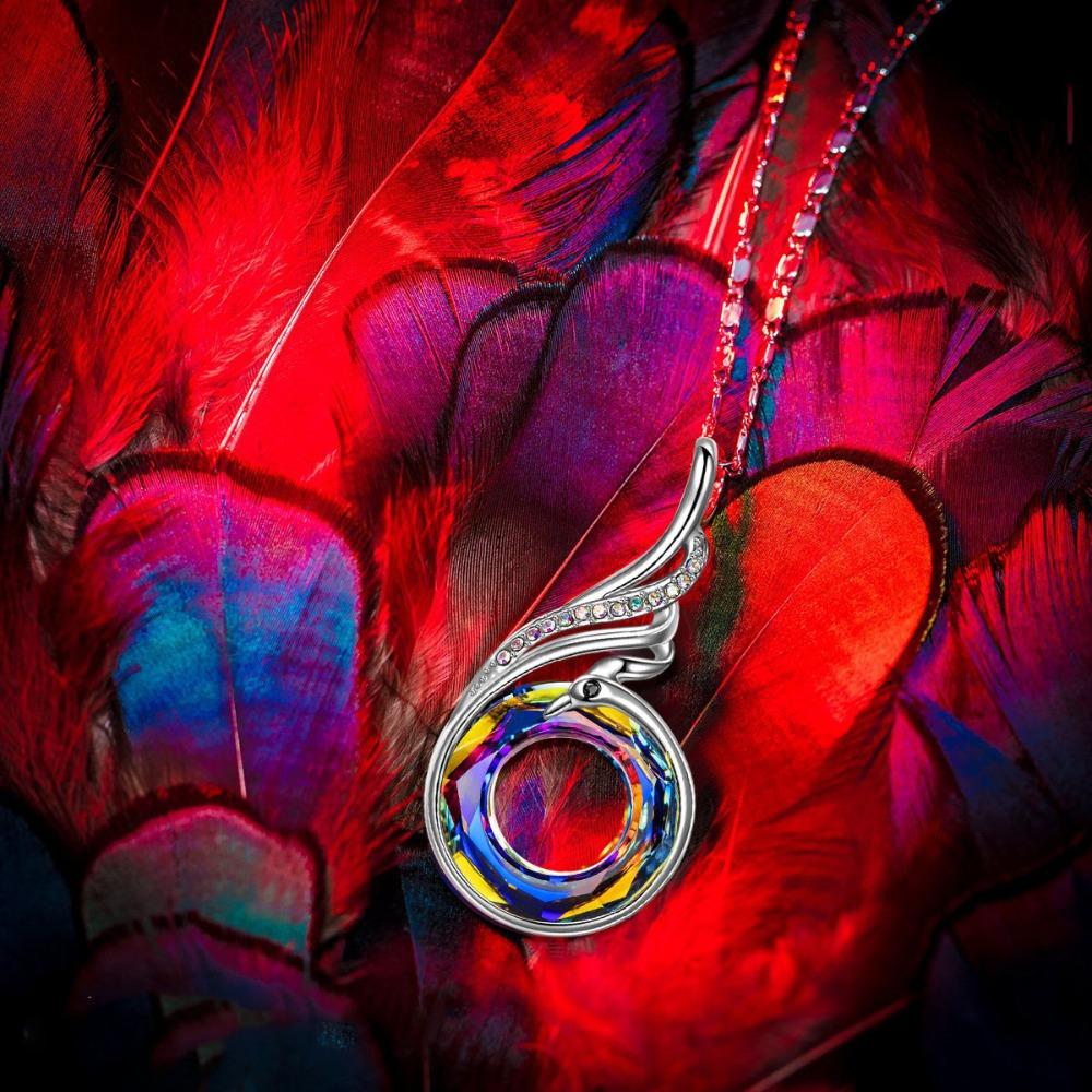 Collier Pendentif Phénix en Argent Sterling 925 Cristal Multicolore pour Femmes Bijoux de Mariage Fête Fiançailles