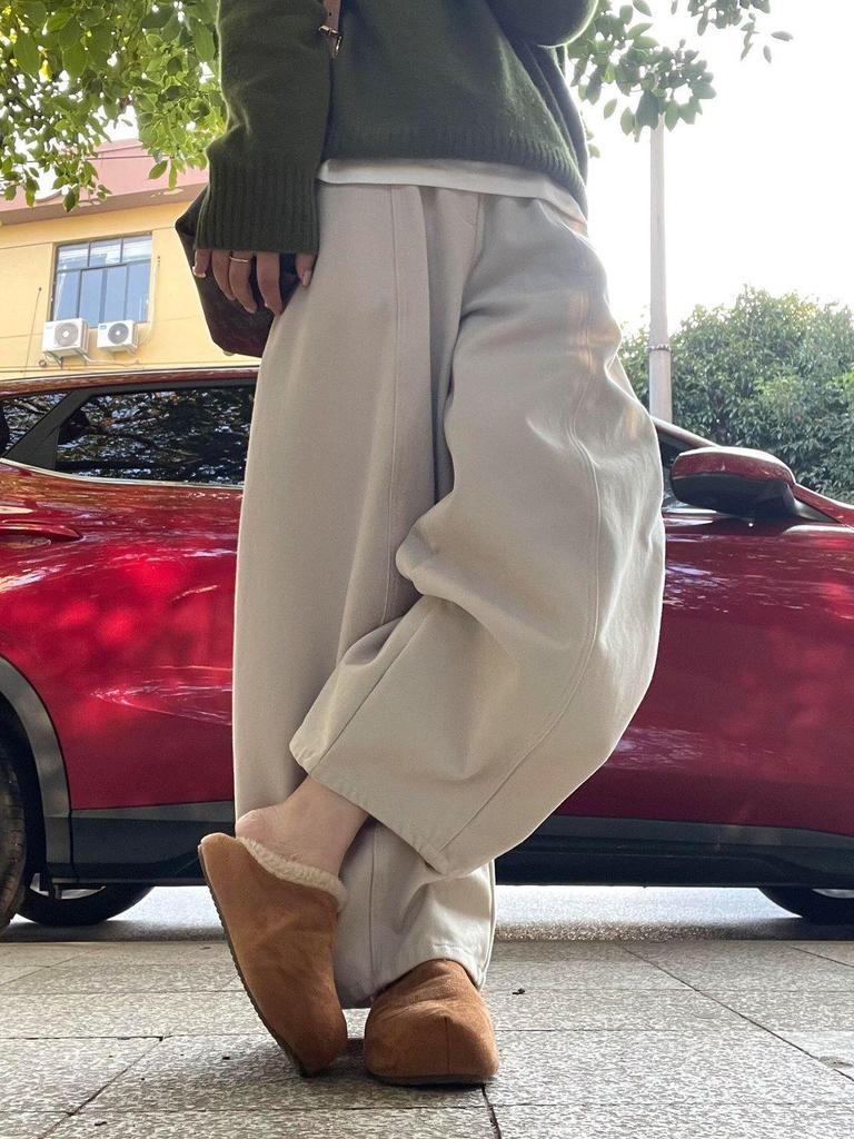 Off-White Korean Loose Wide-Leg Pants for Petite & Plus Size Women