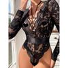 Outfitgirl Black Sexy Lace Sheer Long Sleeve Jumpsuit Female Silm Slim Looking Inner Bottoming Shirt Tops