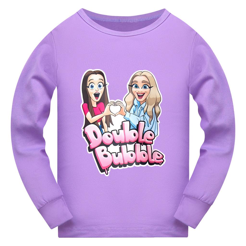 

5634 Детская футболка для девочек с принтом Двойные пузыри , с длинным рукавом 110cm фиолетовый