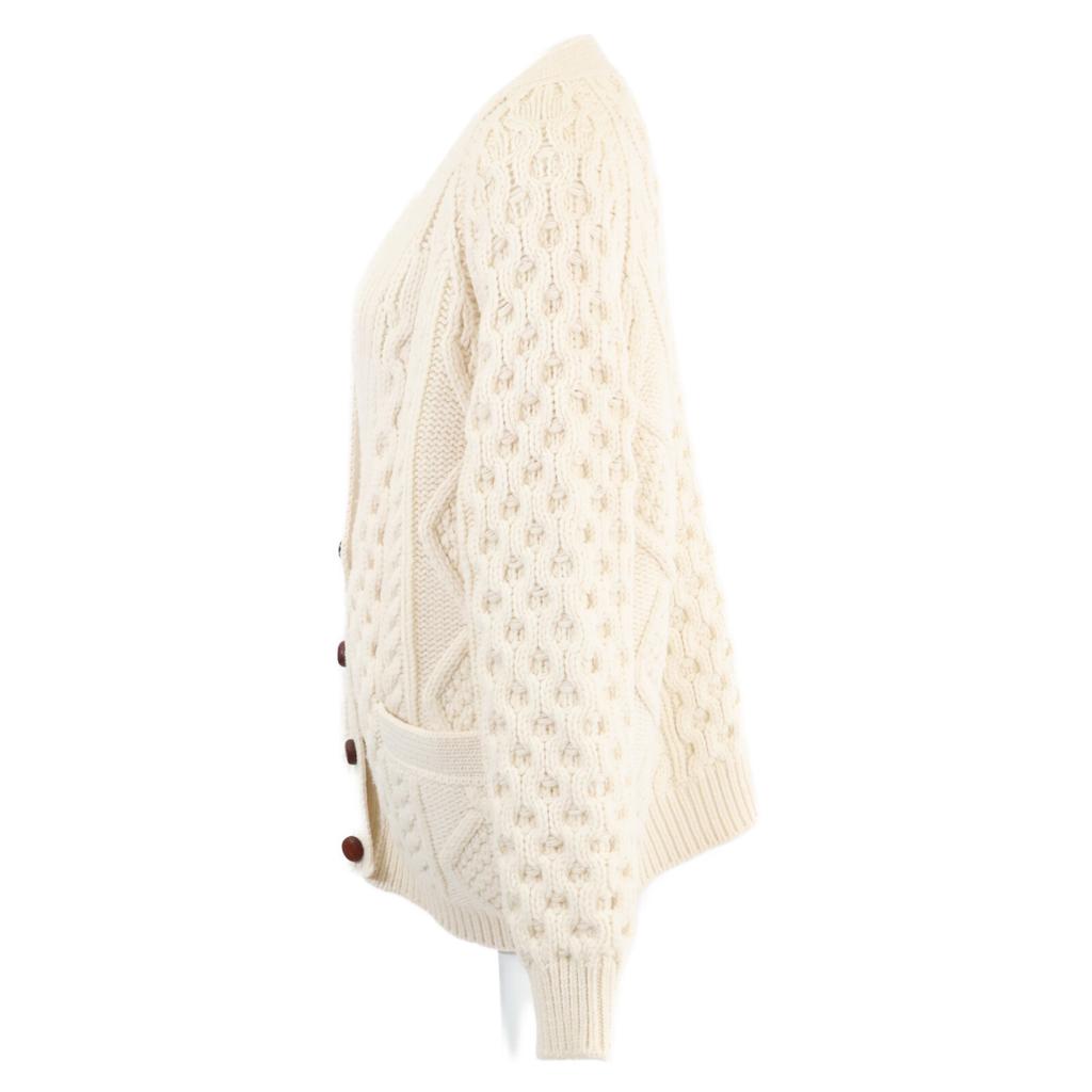 Celine [Excellent Condition/Domestic Authentic] 2A551374D Walnut Button Wool X Cashmere Cable Knit Cardigan/ Tops S whiteUsed