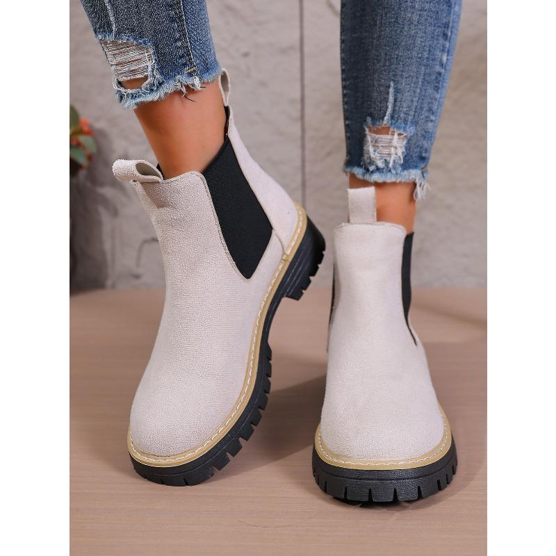 Women's New British Style Ankle High Martin Chelsea Boots Round Toe Winter Simple Thick Soled Boots