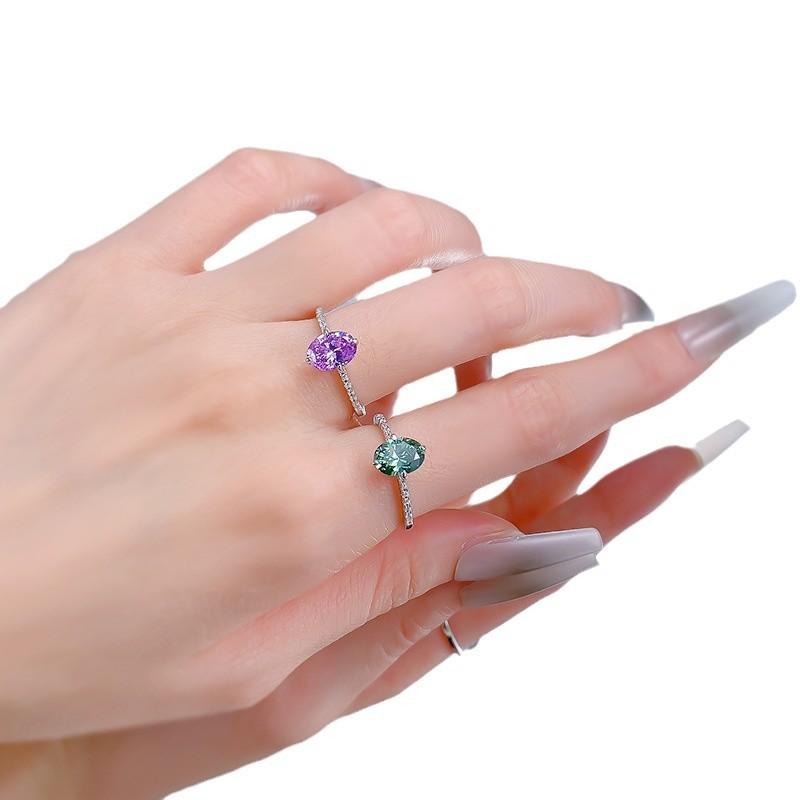 Jewelry Wind Daily 6 * 8Mm Tourmaline Green Dove Egg Ring Female