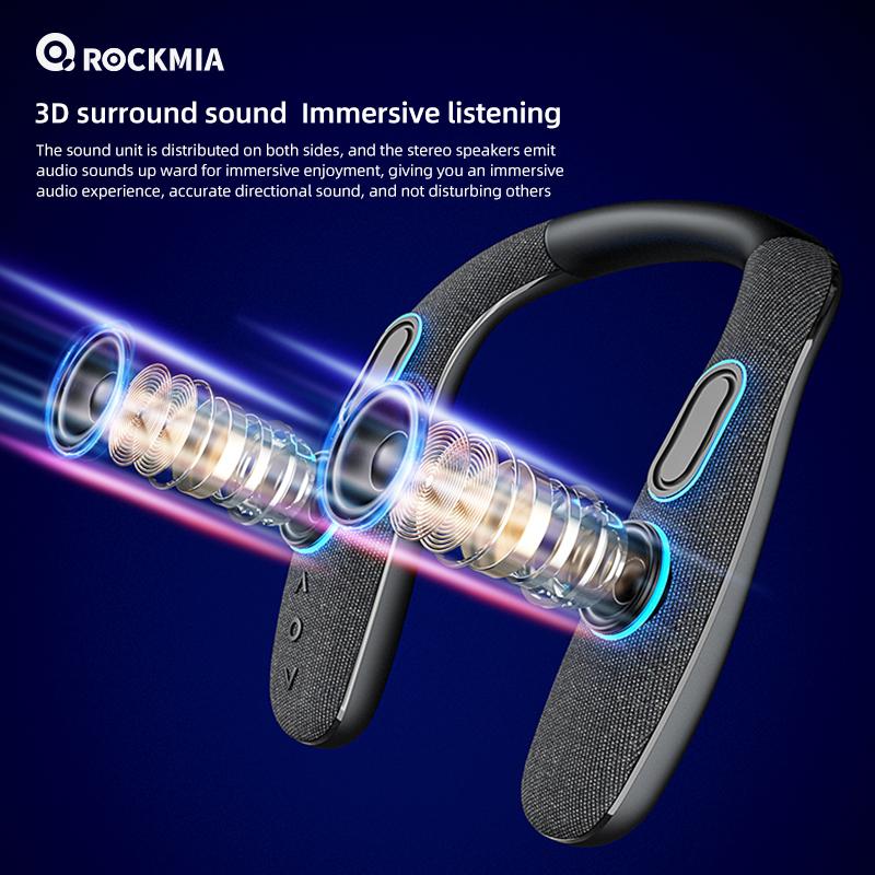 Altoparlante da collo Rockmia EBS-908 905 Bluetooth Wireless 5.0 a forma di U 6W Scatola Bassi Portatile per Gaming, Viaggi, Passeggiate e Ciclismo