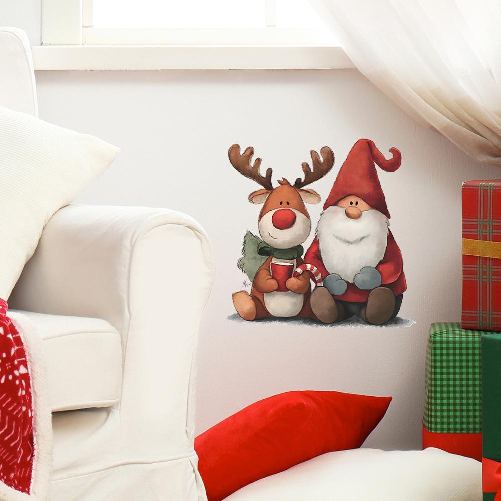 Malovaný Santa Claus a sobí Vstup do obývacího pokoje Samolepky na domácí nástěnnou dekoraci