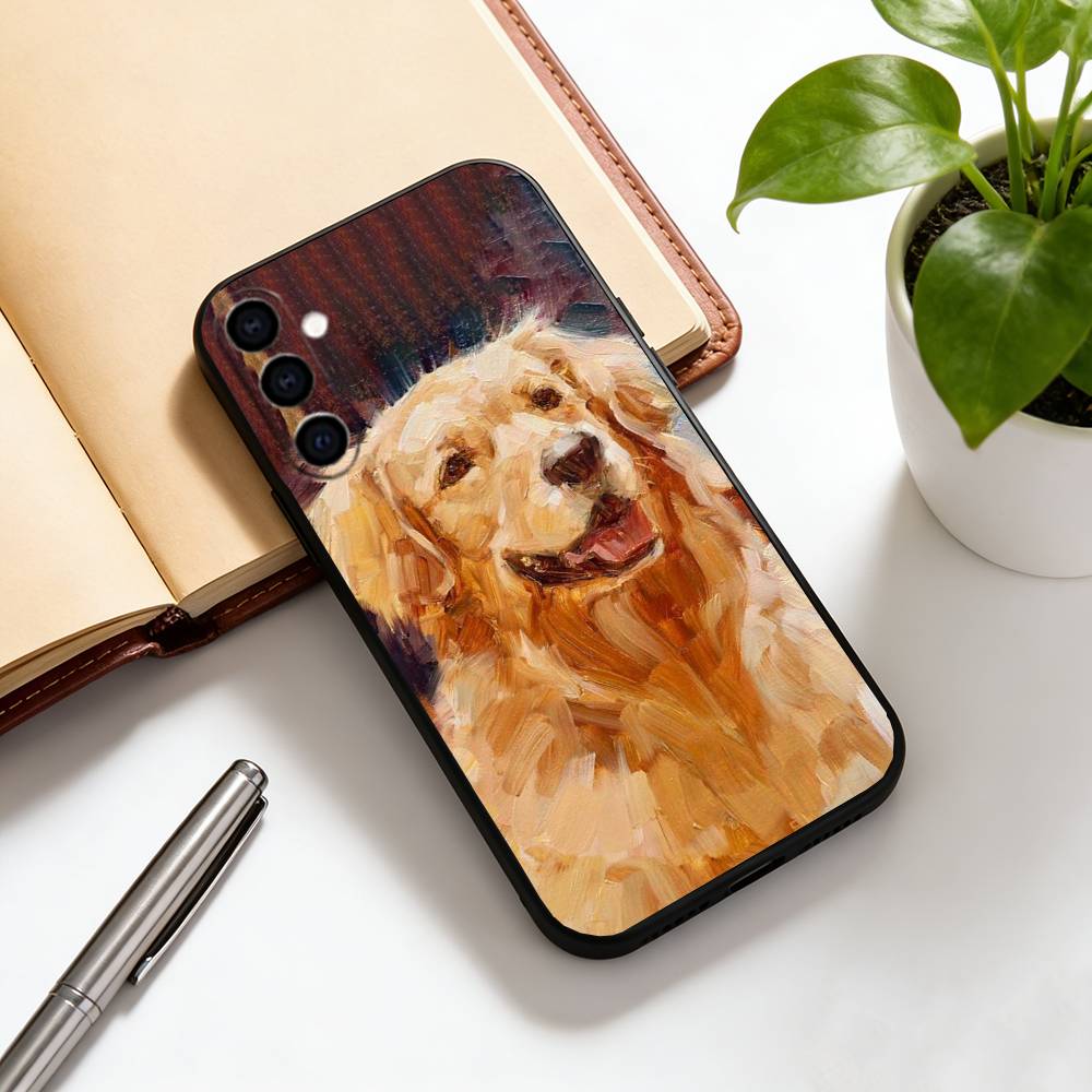 Ölgemälde eines Hundes Handyhülle für Samsung Galaxy A73,A72,A71,A70,A53,A52,A51,Weiche Silikon-Schwarze Hülle
