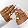 Vintage Gold Color Heart Rings Set For Women Men Hollow Butterfly Pearl Crystal Geometric Rings Trendy Finger Jewelry