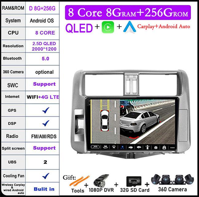 Android 14 DSP For Toyota Land Cruiser Prado 150 2009-2013 Car Radio Auto Multimedia Video Player GPS Navigation Carplay BT