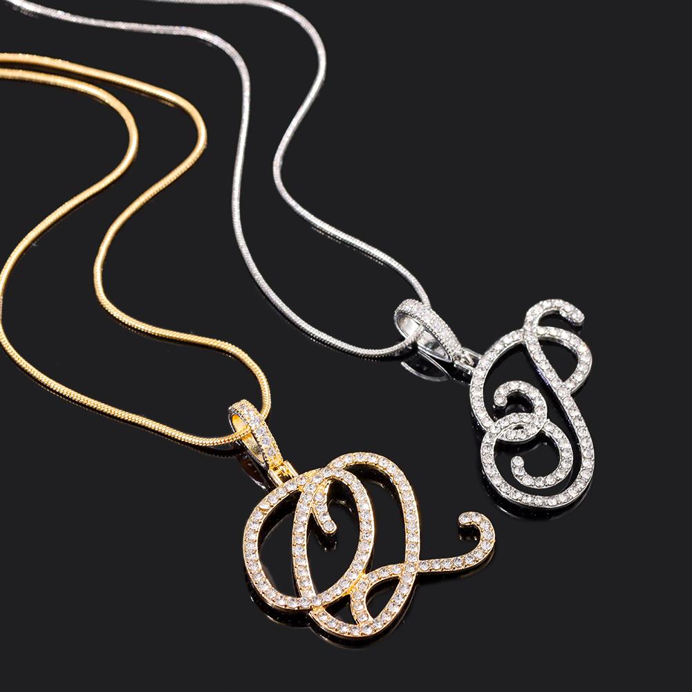 Collana Pendente Lettera Iniziale Z in Corsivo con Zirconi alla Moda per Donna Collana con Cordino Alfabeto in Cristallo Lucido Gioielli Hip Hop