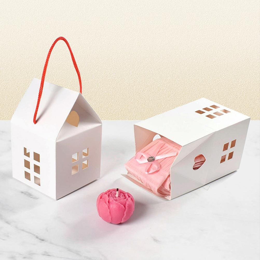 20pcs Candy Cookie Gift Boxes House-Shaped Paper Packaging Containers For Wedding Party Favor Chocolate Snacks Storage Treat