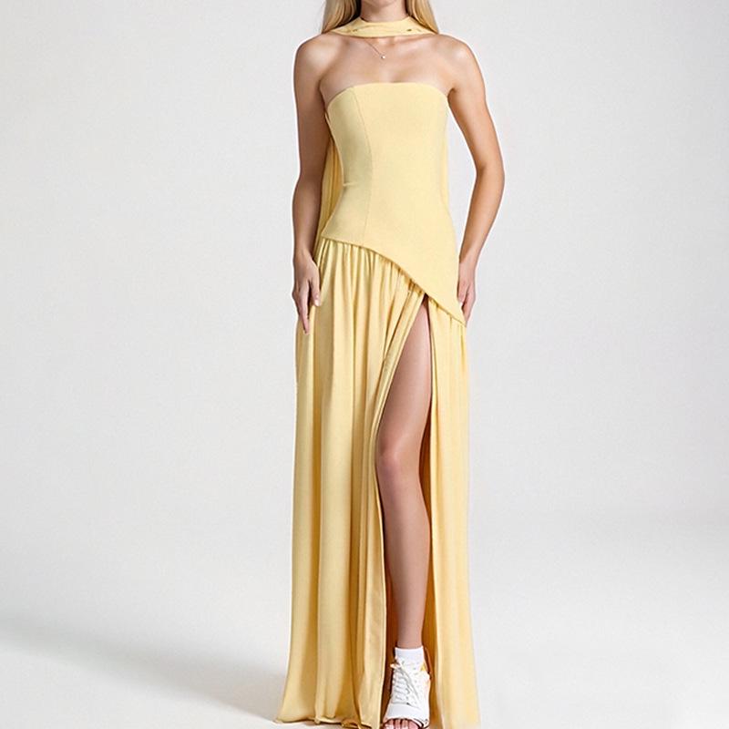 Robe longue ample et décontractée pour femme, collection printemps 2025, avec poches fendues