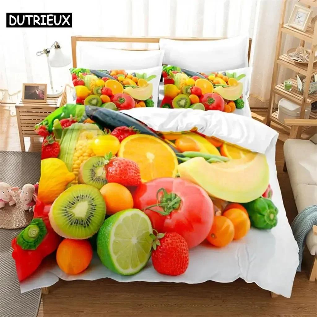 Luxury New 3D Print Summer Fruit Queen Bedding Set Duvet Cover Set Bedding Digital Printing Bed Linen King Size Duvet Cover Set