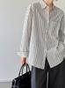Tachibana, spring new Korean minimalist striped shirt, long-sleeved loose casual retro lapel shirt 111111