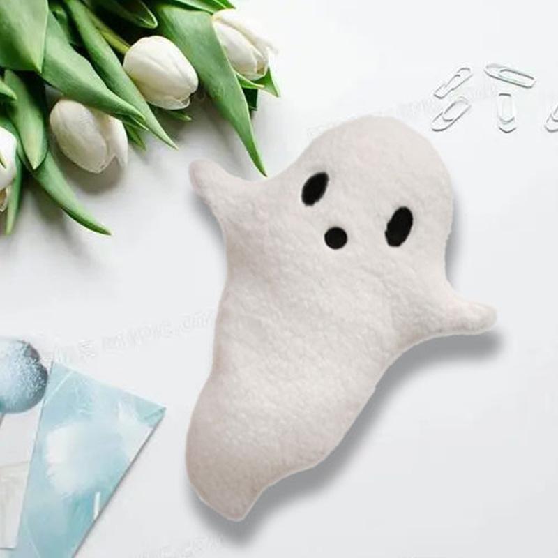 Cute Ghost Shape Fluffy Lamb Wool Plush Pillow Soft Cushion for Sofa Bed Decor