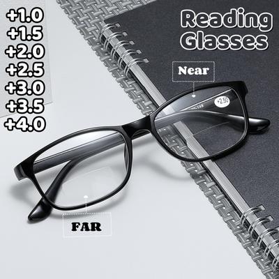 Far Near Sighted Eyeglasses Elderly Fashionable Bifocal Reading Glasses Black Frame Blue Light Blocking Eye Protection Eyewear