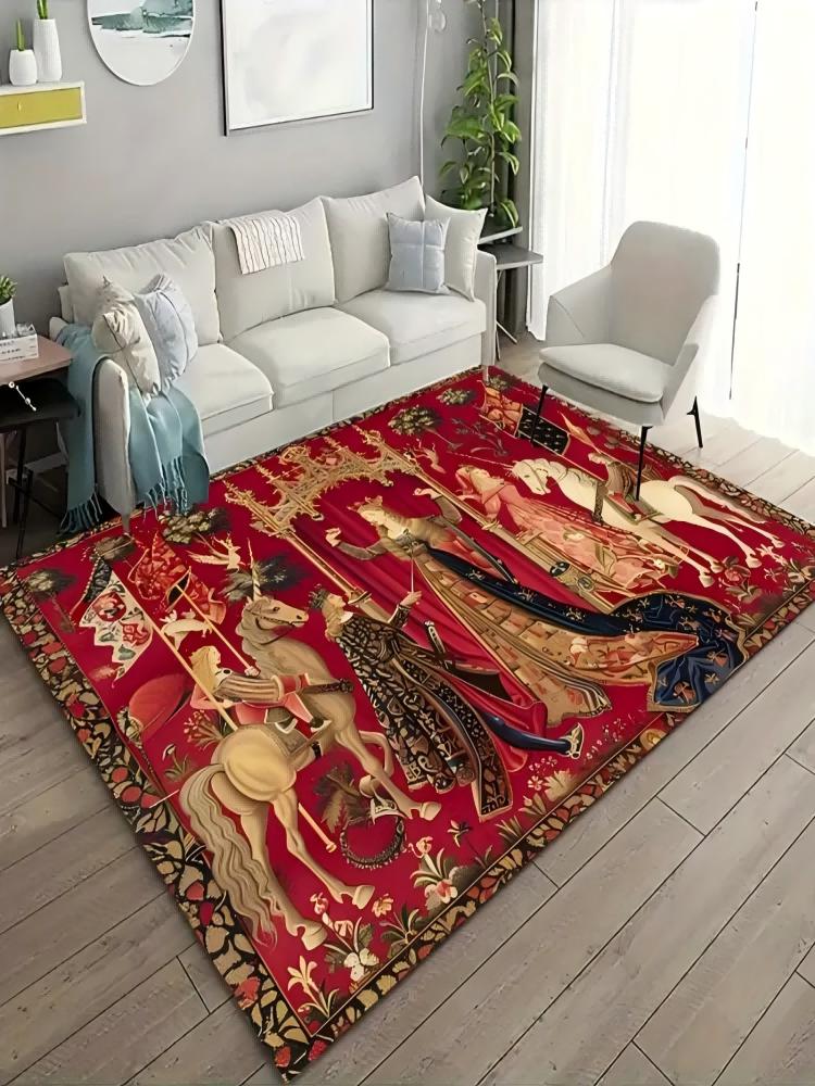 French Country-Style Carpet Home Decor, Medieval Vintage Style. Living Room And Bedroom Non-Slip And Dirt-Proof Floor Mat