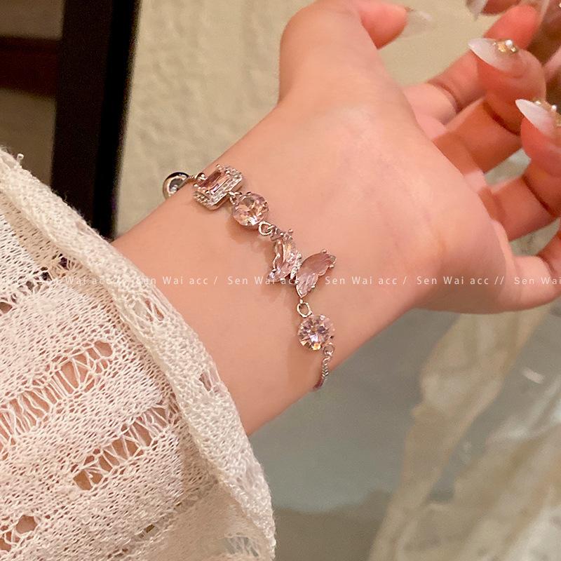 Pink zircon butterfly bracelet women s versatile pull-up bracelet sweet temperament Spice girl hand