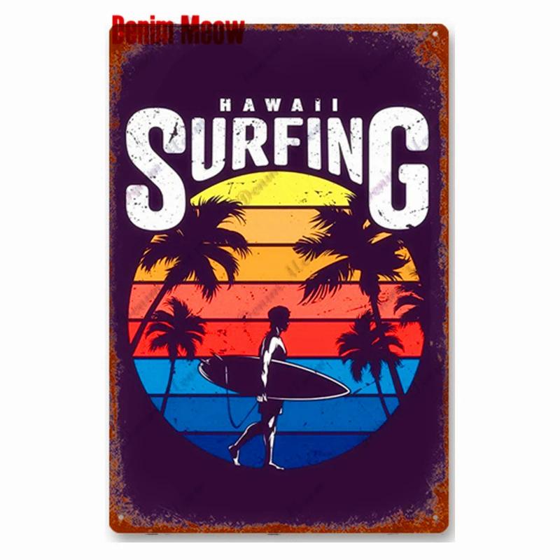 Vintage Beach Time Metal Sign Summer Party Place Plates Relax Surfing Metal Wall Sign Pub Shed Sign Happy Place Decor WY