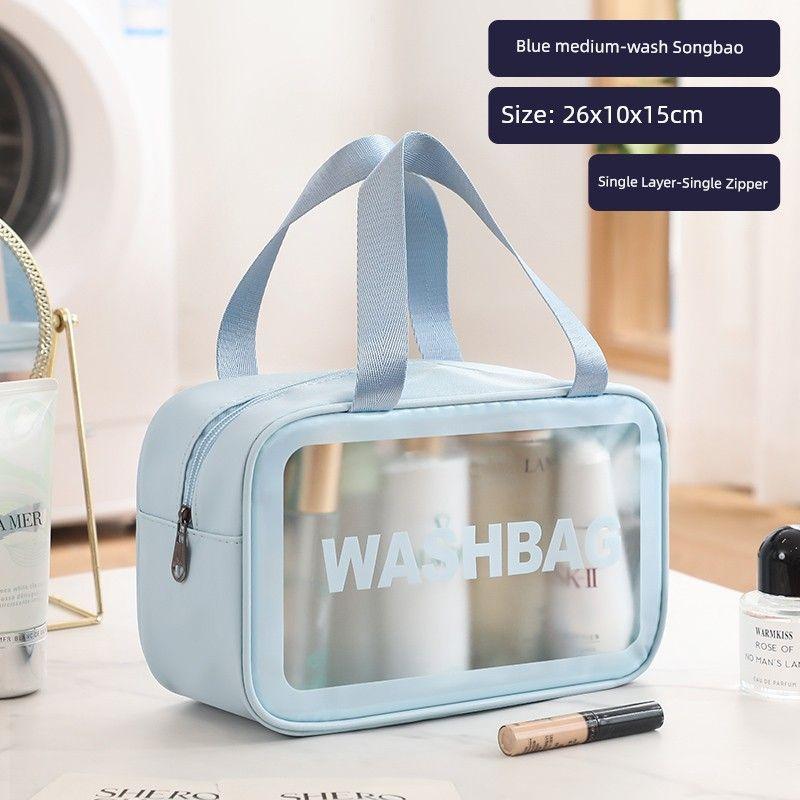 

Waterproof Transparent Dry Wet Separation Bath Travel Portable Blue medium [single-double Satchel]]