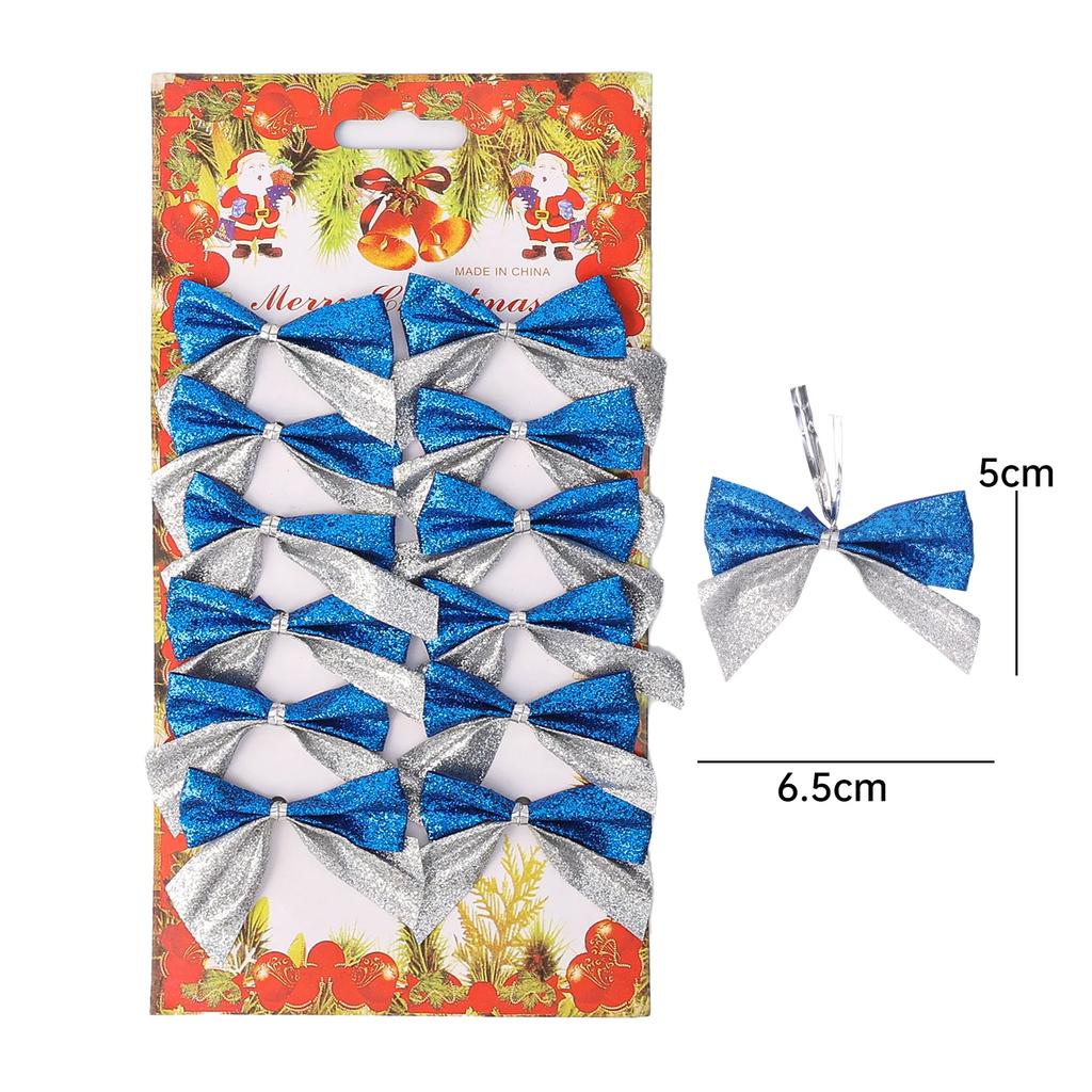 Mini Christmas Bow Glitter Gold Silver Xmas Tree Bowknots Pendants DIY Gifts Wrapping Decors New Year Party Garland Ornaments