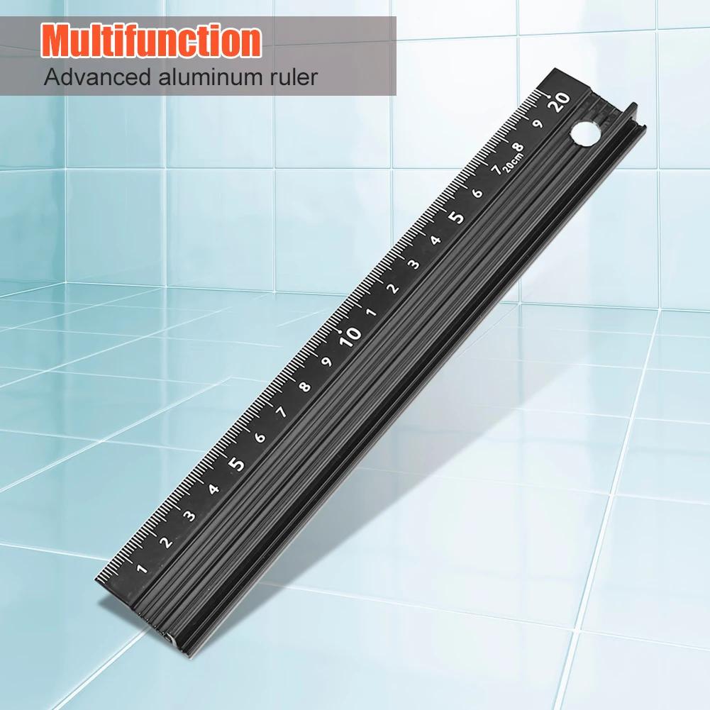 Multi-function Aluminum Alloy Hand Protective Ruler 30/45cm Non-slip Straight Ruler Laser Printing Scale Ruler Woodworking Tool