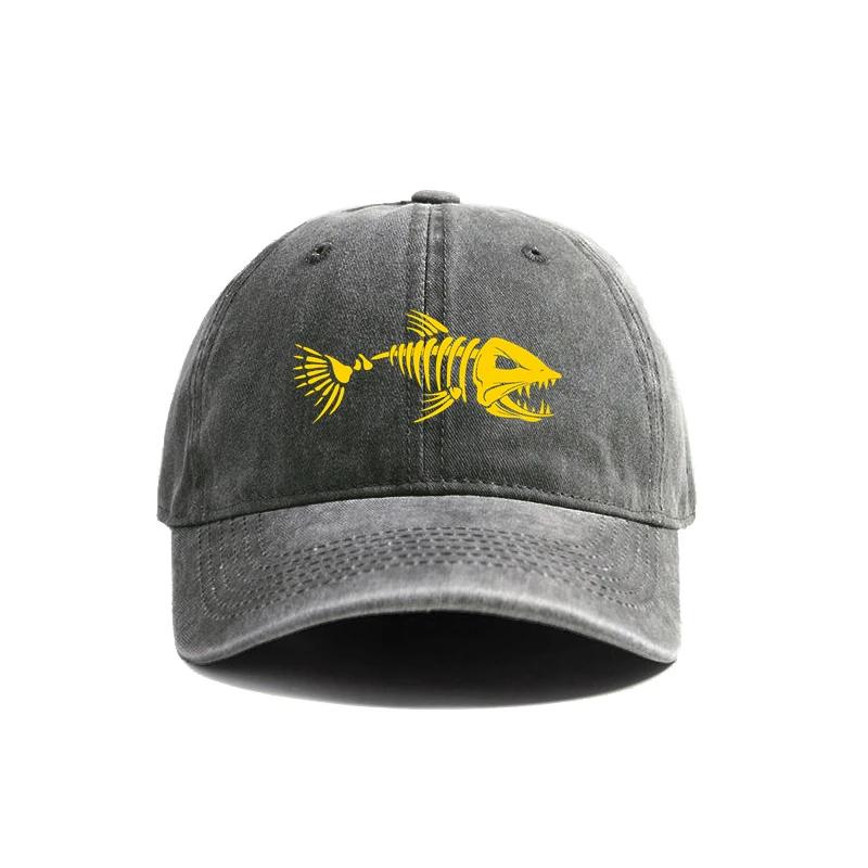Fischgräten Baseballkappe Sommer Used Dad Hats Herren Outdoor Angeln Skelett Fischgräten Kappen MZ-496