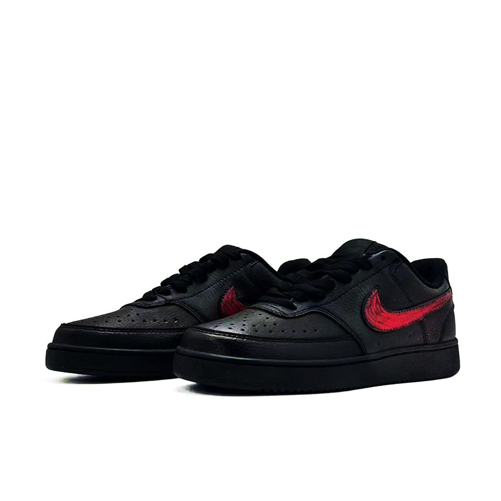 Nike Court Vision Scar Shooting Stars Cushioning, Wear Resistant Low top Skateboard Shoes Unisex Black Red DH2987-002(Team1356-)