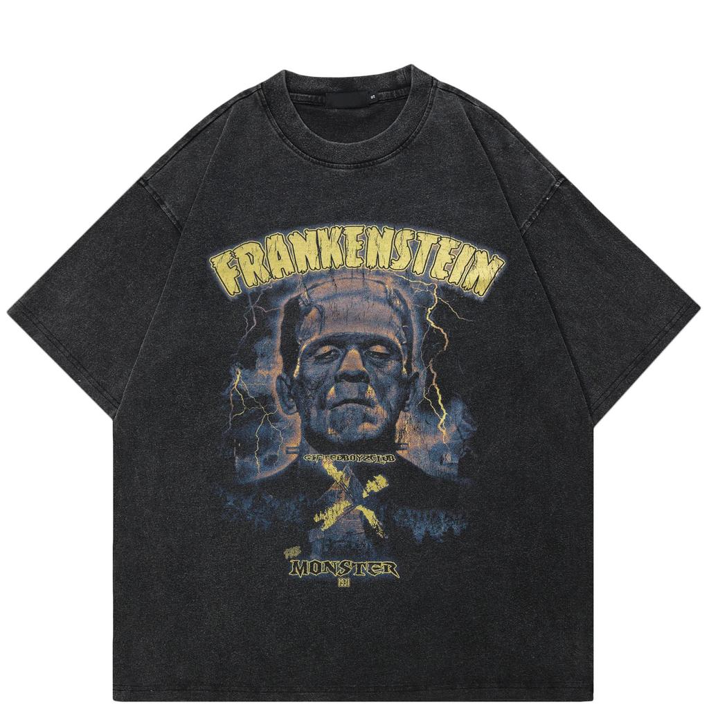 Streetwear Lustiges Grafik T-Shirt Baumwolle Gewaschenes Schwarzes T-Shirt Unisex Oberteile T-Shirts Kurzarm T-Shirt