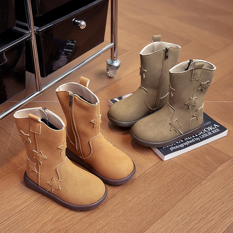 Girls Mid-calf Boots Autumn Winter New Versatile Children's Fashion Boots Chic Trend Kids Causal Boots Matte Leather Non-slip