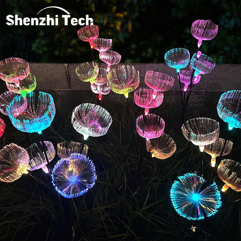 2pcs Outdoor Solar Jellyfish Light, 7 LED Fiber Optic Pathway Lights , for Courtyard, Garden, Villa, Lawn, Waterproof Camping