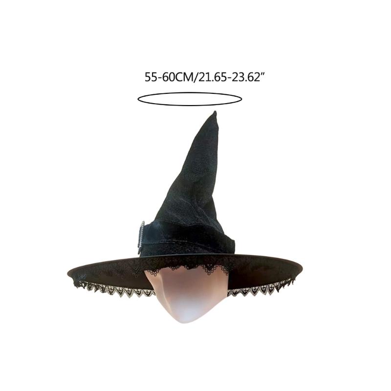 Halloween Party Velvet Witch Hats Party Wide Brim Pointed Hat Accessory Tulle Witch Hat with Lace Conjurer