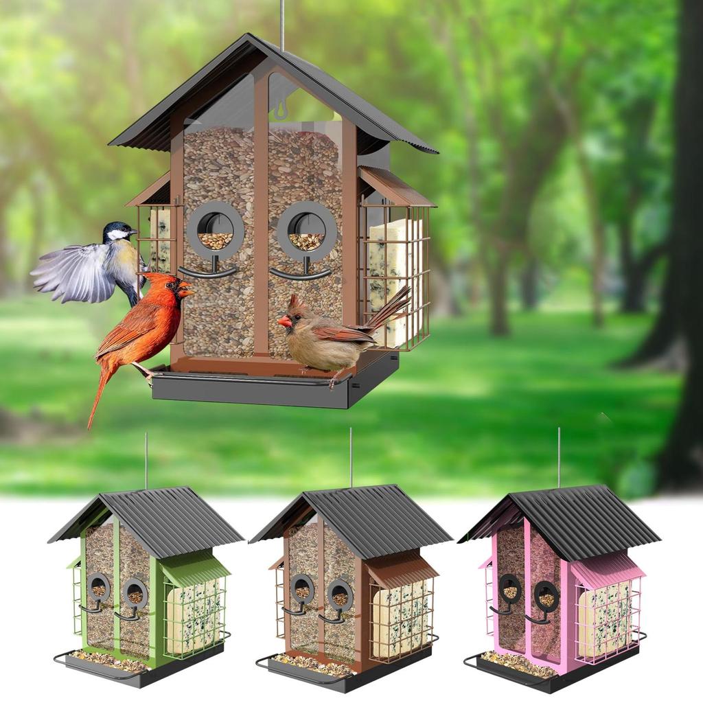 Bird Feeders For Outdoors Metal Outdoor Bird Feeder With Double Roof Backyard Birding Supplies For Balcony Deck Garden