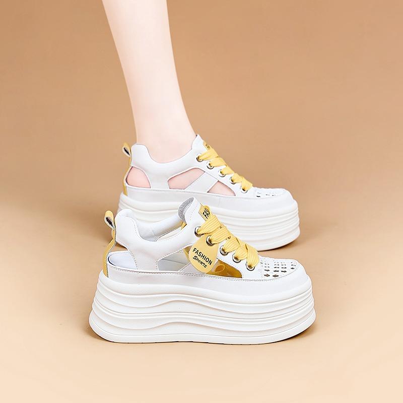 Thick Sole Heightening Cm Woven Hollow White Shoes Women's New Breathable Shoes Children's Versatile Flat Sandals