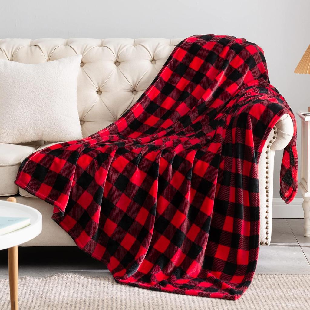 1PC Blanket for Couch Sofa Bed Plaid Decor Black White Checkered Blanket Cozy Fuzzy Soft Lightweight Warm Blankets  All Seasons