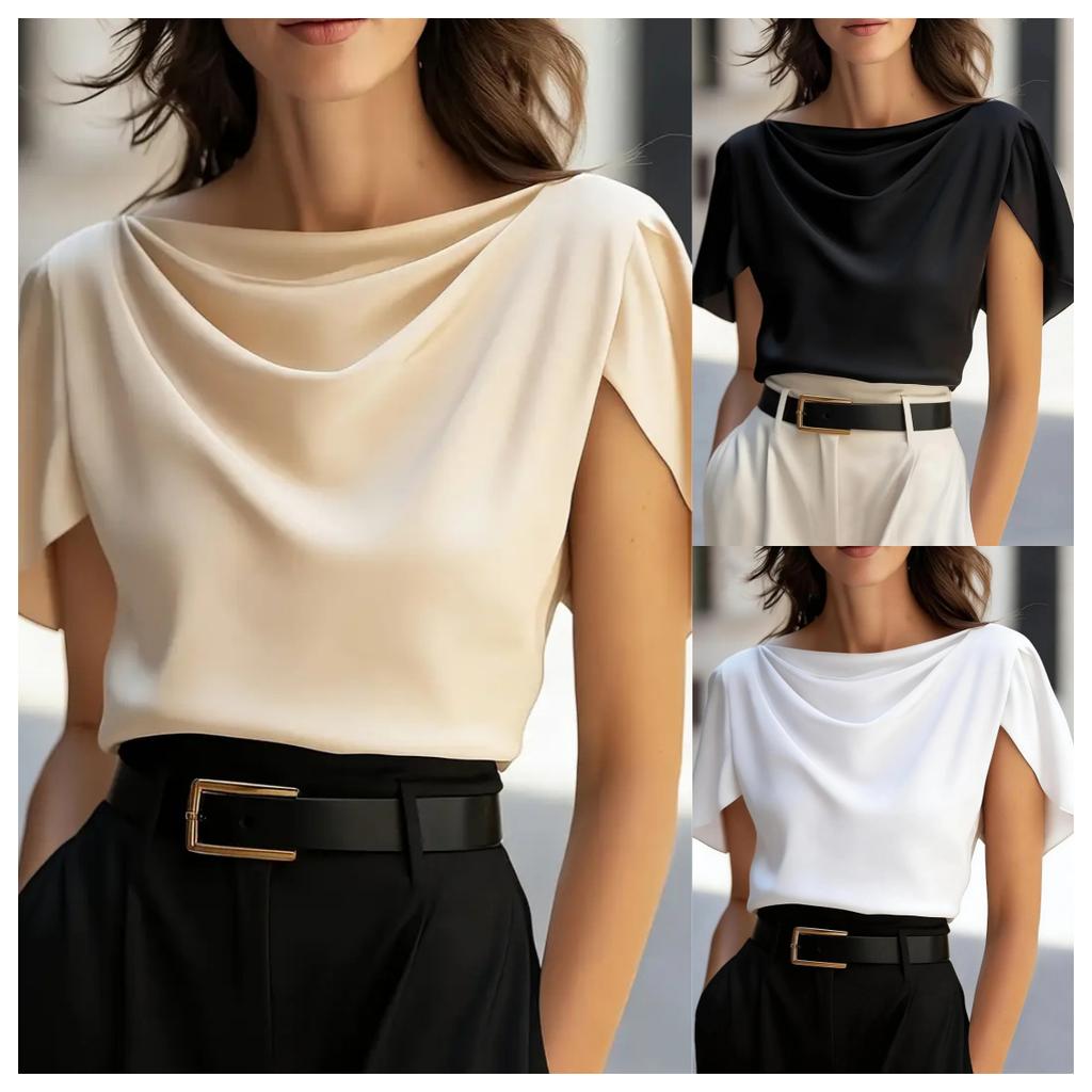 Damen Rollkragen Asymmetrischer Ärmel Schulterfreies Oberteil Mehrfarbig Lässige Bluse