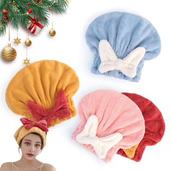 Absorbent Hair Drying Cap Quick Dry Microfiber Hair Towel Wrap Shower Cap Wet Hair Drying Turban with Bow Tie for Women Girls