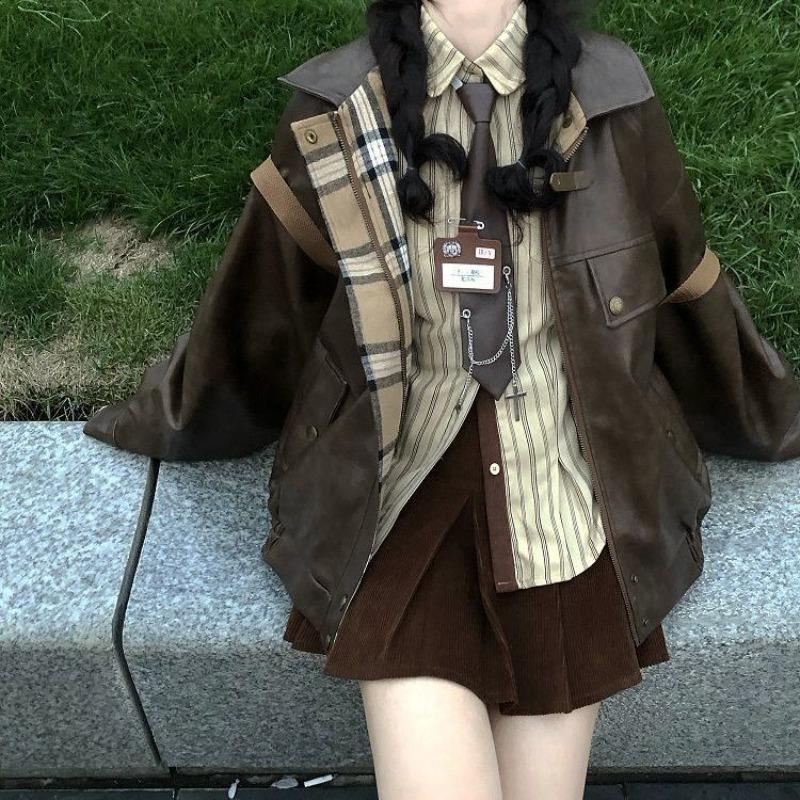 

Mailard двусторонняя клетчатая сплайсированная куртка осень новая свободная универсальная вышитая маленькая куртка модный топ XXXL коричневый