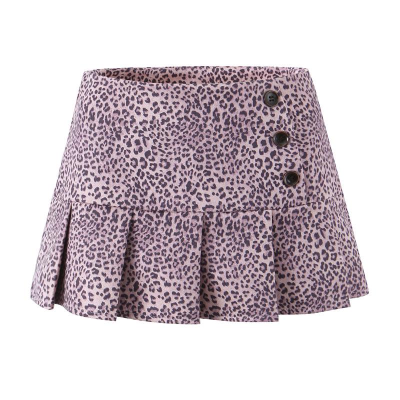 

2025 Autumn Leopard Print A-line Mini Skirt: Retro, Slimming, Anti-Exposure, Spicy Girl Style Medium розовый/леопардовый