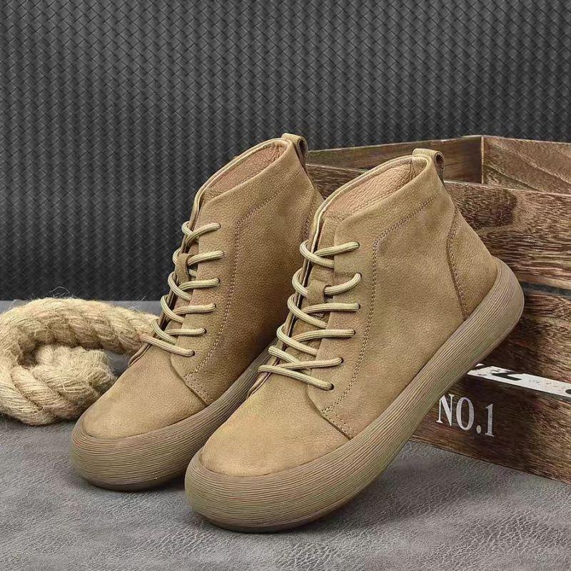 

2026 Autumn Men s Chelsea Boots Retro Men High-Top Leather Ankle Boots Outdoor Soft Sole Lace-Up Suede High-Quality Casual Shoes 39 хаки