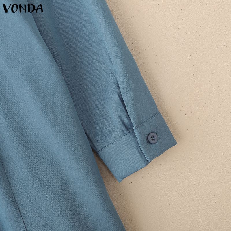 VONDA Elegante Damen Reverskragen Langarm Knöpfe Lässig Büro Dünne Hemden Kleid
