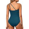 2025 European & American One-Shoulder Solid Color Cutout One-Piece Conservative Swimsuit
