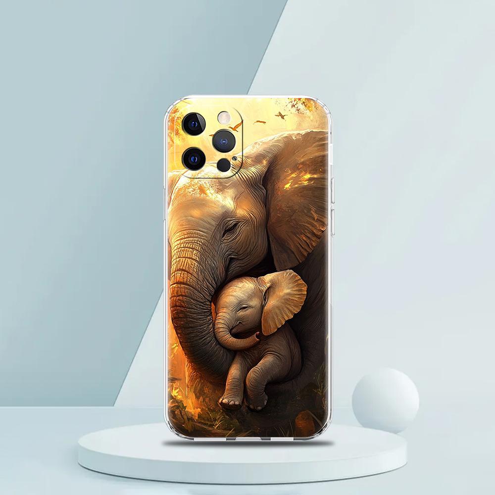 Soft TPU Transparent Phone Case Cover for iPhone 16 15 14 13 12 11 Pro Max XR 8 7 Plus XR Shockproof Shell Cute Animal Elephant