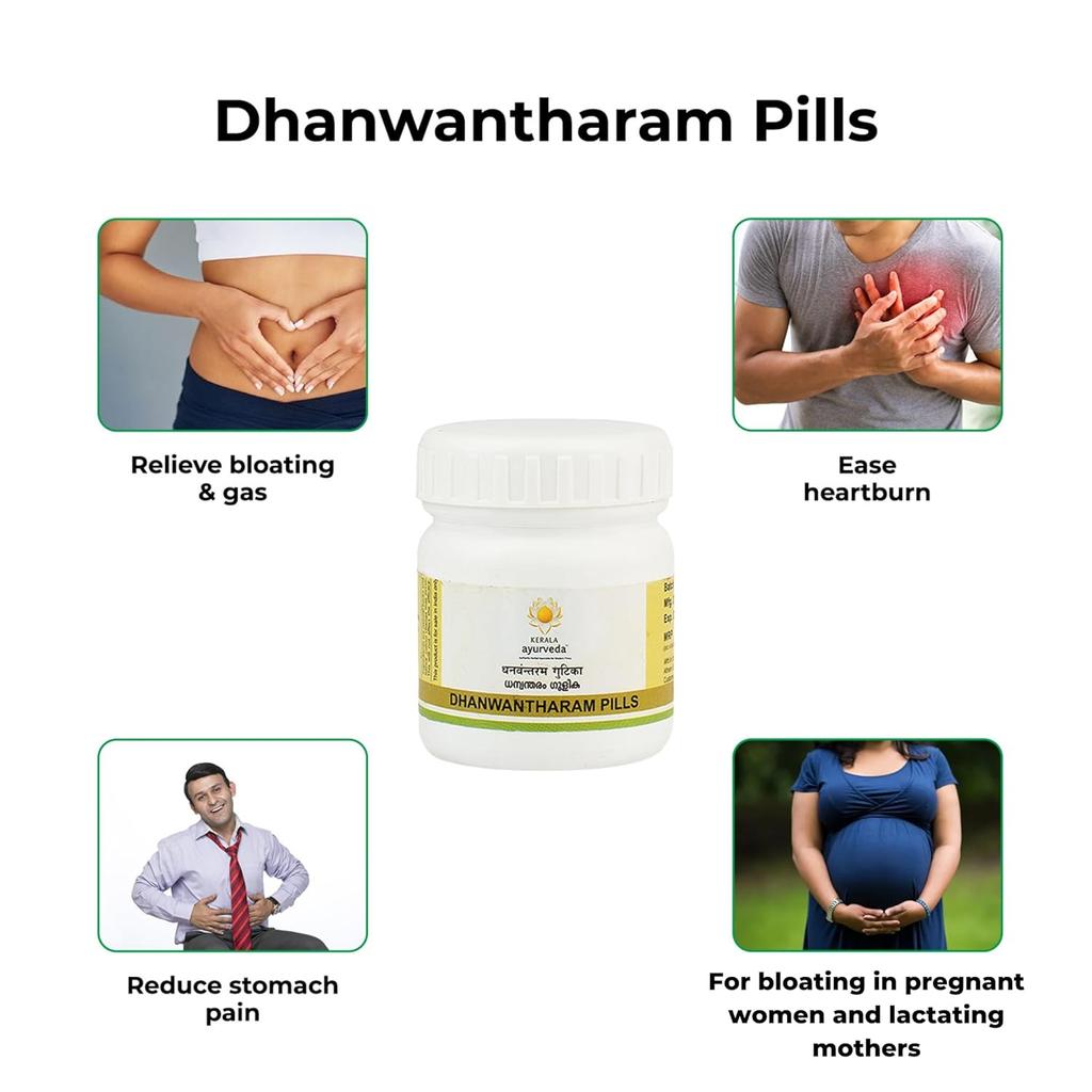 Kerala Ayurveda Dhanwantharam Pills 50 Tablets Pack for Digestive Health, Gas Relief, and Pre Post-Delivery Comfort