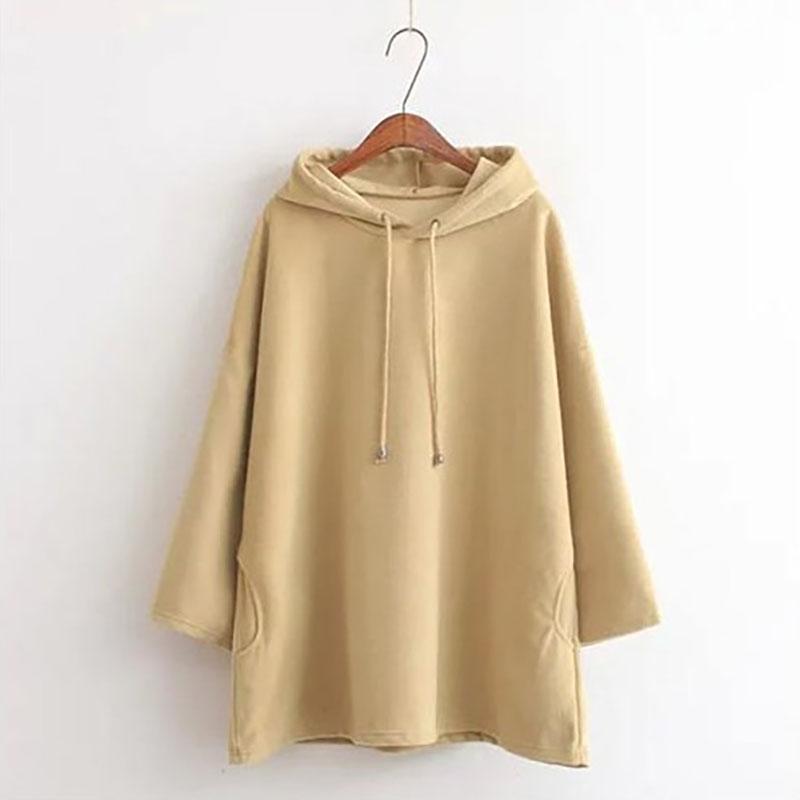 Women Long Sleeve Hooded V Neck Loose Pullovers Female Tops Solid Color Sweatshirts