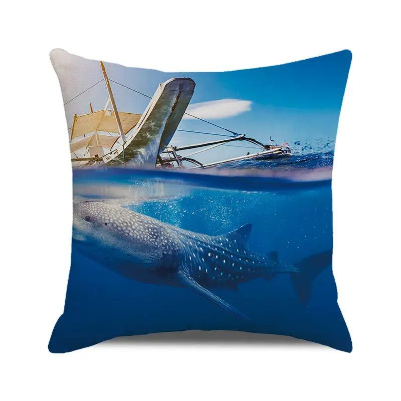 Dekorativer Kissenbezug mit Meereslebewesen und Haimotiv, für Wohnzimmer, Büro, Ornamente, Zuhause