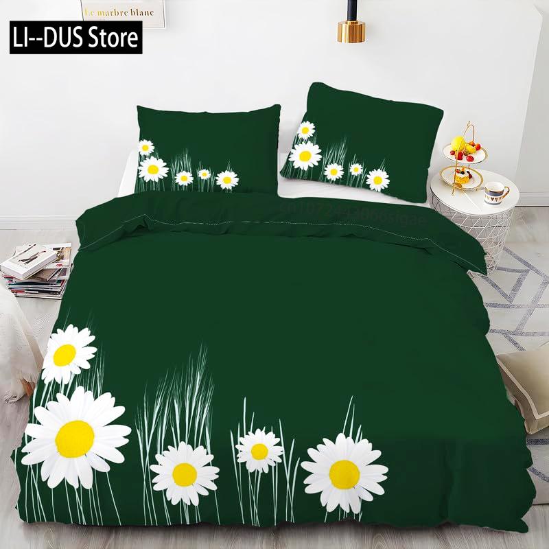 Daisy Flowers Bedding Set Twin Size, Floral Duvet Cover Bed Comforter Cover Set for Kid Boy Girl, Quilt Cover Set Decor 3 Piece